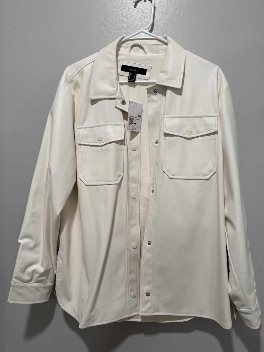 Forever 21 Ivory Faux Leather Shirt Jacket